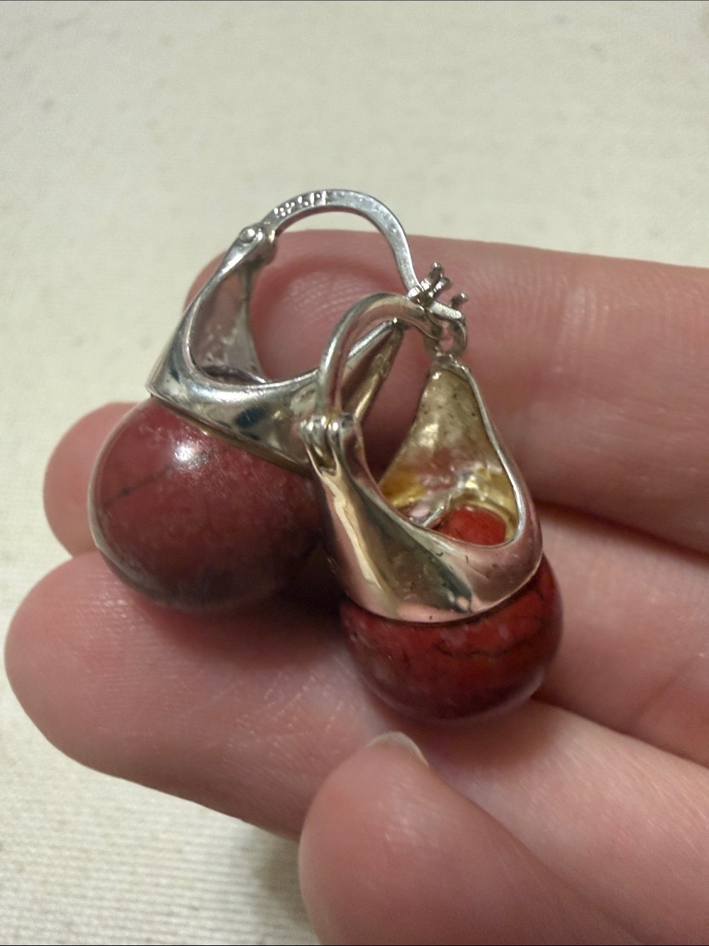 Sterling Silver 925 Red Stone Drop Earrings - Picture 9 of 11